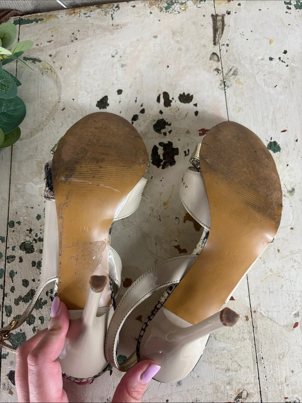 GUESS > Metallic Gold Slingback Heels with Snakeskin Accent 8